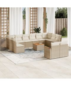 vidaXL 13-częściowy zestaw mebli ogrodowych z poduszkami, beżowy, polirattan Dārza mēbeļu komplekti