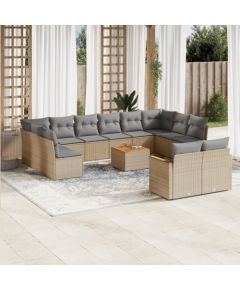 vidaXL 13-częściowy zestaw mebli ogrodowych z poduszkami, beżowy, polirattan Dārza mēbeļu komplekti