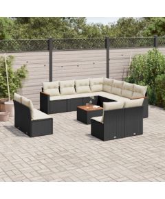 vidaXL 12-częściowy zestaw mebli do ogrodu, z poduszkami, czarny, polirattan Dārza mēbeļu komplekti