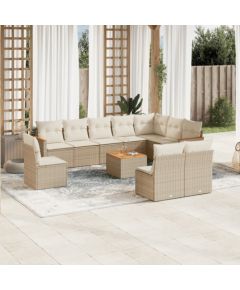 vidaXL 11-częściowy zestaw mebli ogrodowych z poduszkami, beżowy, polirattan Dārza mēbeļu komplekti