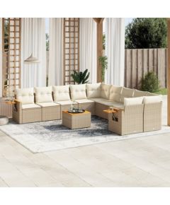 vidaXL 11-częściowy zestaw mebli ogrodowych z poduszkami, beżowy, polirattan Dārza mēbeļu komplekti