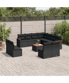 vidaXL 12-cz. zestaw mebli do ogrodu, z poduszkami, czarny, polirattan Dārza mēbeļu komplekti