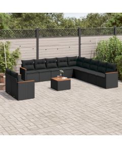 vidaXL 12-cz. zestaw mebli do ogrodu, z poduszkami, czarny, polirattan Dārza mēbeļu komplekti