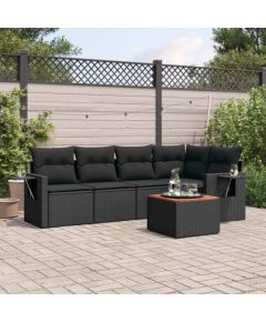 vidaXL 6-cz. zestaw mebli ogrodowych z poduszkami, czarny polirattan Dārza mēbeļu komplekti