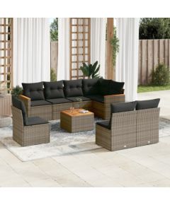 vidaXL 9-cz. zestaw mebli ogrodowych z poduszkami, szary, polirattan Dārza mēbeļu komplekti