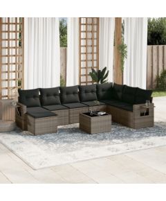 vidaXL 9-częściowy zestaw mebli ogrodowych z poduszkami, szary, polirattan Dārza mēbeļu komplekti