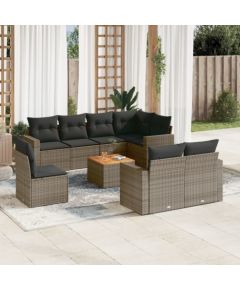 vidaXL 9-częściowy zestaw mebli ogrodowych z poduszkami, szary, polirattan Dārza mēbeļu komplekti