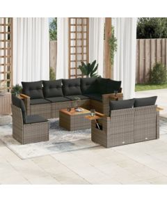 vidaXL 9-częściowy zestaw mebli ogrodowych z poduszkami, szary, polirattan Dārza mēbeļu komplekti