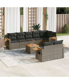 vidaXL 9-częściowy zestaw mebli ogrodowych z poduszkami, szary, polirattan Dārza mēbeļu komplekti