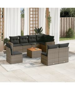 vidaXL 9-częściowy zestaw mebli ogrodowych z poduszkami, szary, polirattan Dārza mēbeļu komplekti