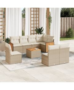 vidaXL 9-częściowy zestaw mebli ogrodowych z poduszkami, beżowy, polirattan Dārza mēbeļu komplekti