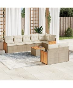 vidaXL 9-częściowy zestaw mebli ogrodowych z poduszkami, beżowy, polirattan Dārza mēbeļu komplekti