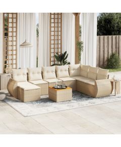 vidaXL 9-częściowy zestaw mebli ogrodowych z poduszkami, beżowy, polirattan Dārza mēbeļu komplekti