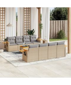 vidaXL 9-częściowy zestaw mebli ogrodowych z poduszkami, beżowy, polirattan Dārza mēbeļu komplekti