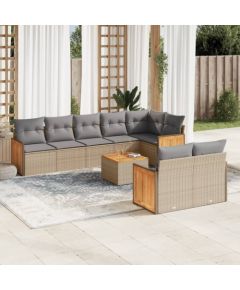 vidaXL 9-częściowy zestaw mebli ogrodowych z poduszkami, beżowy, polirattan Dārza mēbeļu komplekti