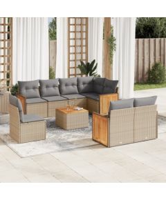 vidaXL 9-częściowy zestaw mebli ogrodowych z poduszkami, beżowy, polirattan Dārza mēbeļu komplekti