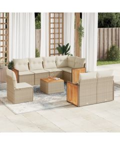 vidaXL 9-częściowy zestaw mebli ogrodowych z poduszkami, beżowy, polirattan Dārza mēbeļu komplekti