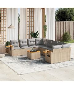 vidaXL 9-częściowy zestaw mebli ogrodowych z poduszkami, beżowy, polirattan Dārza mēbeļu komplekti