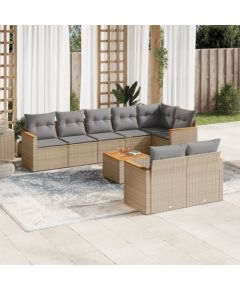 vidaXL 9-częściowy zestaw mebli ogrodowych z poduszkami, beżowy, polirattan Dārza mēbeļu komplekti