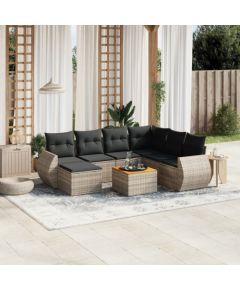 vidaXL 8-częściowy zestaw mebli ogrodowych z poduszkami, szary, polirattan Dārza mēbeļu komplekti