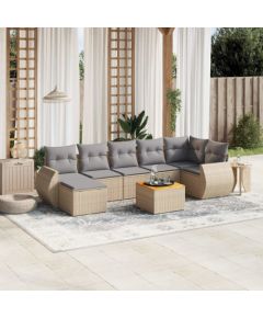 vidaXL 8-częściowy zestaw mebli ogrodowych z poduszkami, beżowy, polirattan Dārza mēbeļu komplekti