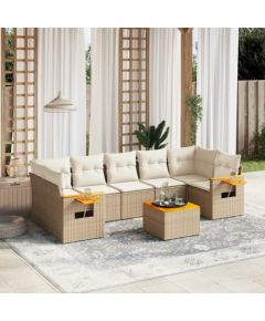 vidaXL 8-częściowy zestaw mebli ogrodowych z poduszkami, beżowy, polirattan Dārza mēbeļu komplekti