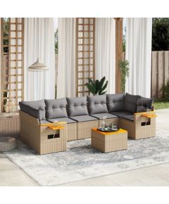 vidaXL 8-częściowy zestaw mebli ogrodowych z poduszkami, beżowy, polirattan Dārza mēbeļu komplekti