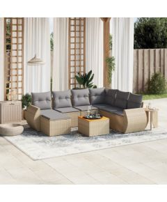 vidaXL 8-częściowy zestaw mebli ogrodowych z poduszkami, beżowy, polirattan Dārza mēbeļu komplekti