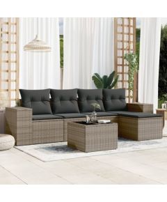 vidaXL 6-częściowy zestaw mebli ogrodowych z poduszkami, szary, polirattan Dārza mēbeļu komplekti