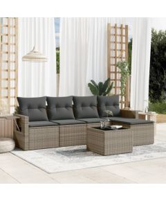 vidaXL 6-częściowy zestaw mebli ogrodowych z poduszkami, szary, polirattan Dārza mēbeļu komplekti