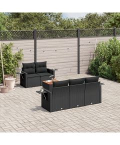 vidaXL 6-częściowy zestaw mebli ogrodowych z poduszkami, czarny polirattan Dārza mēbeļu komplekti