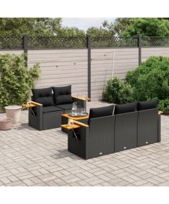 vidaXL 6-częściowy zestaw mebli ogrodowych z poduszkami, czarny polirattan Dārza mēbeļu komplekti