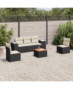 vidaXL 6-częściowy zestaw mebli ogrodowych z poduszkami, czarny polirattan Dārza mēbeļu komplekti