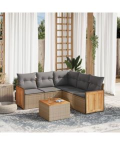 vidaXL 6-częściowy zestaw mebli ogrodowych z poduszkami, beżowy, polirattan Dārza mēbeļu komplekti