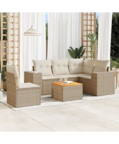 vidaXL 6-częściowy zestaw mebli ogrodowych z poduszkami, beżowy, polirattan Dārza mēbeļu komplekti