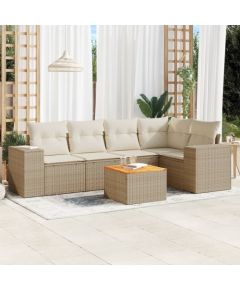 vidaXL 6-częściowy zestaw mebli ogrodowych z poduszkami, beżowy, polirattan Dārza mēbeļu komplekti