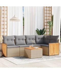 vidaXL 6-częściowy zestaw mebli ogrodowych z poduszkami, beżowy, polirattan Dārza mēbeļu komplekti