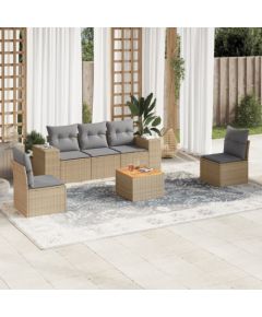 vidaXL 6-częściowy zestaw mebli ogrodowych z poduszkami, beżowy, polirattan Dārza mēbeļu komplekti