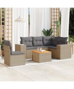 vidaXL 6-częściowy zestaw mebli ogrodowych z poduszkami, beżowy, polirattan Dārza mēbeļu komplekti