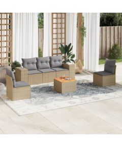 vidaXL 6-częściowy zestaw mebli ogrodowych z poduszkami, beżowy, polirattan Dārza mēbeļu komplekti