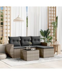 vidaXL 5-częściowy zestaw wypoczynkowy do ogrodu, poduszki, szary rattan PE Dārza mēbeļu komplekti