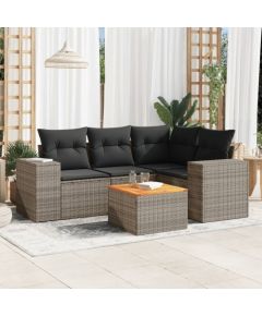 vidaXL 5-częściowy zestaw wypoczynkowy do ogrodu, poduszki, szary rattan PE Dārza mēbeļu komplekti