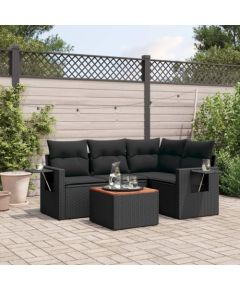 vidaXL 5-częściowy zestaw wypoczynkowy do ogrodu, poduszki, czarny rattan PE Dārza mēbeļu komplekti