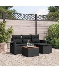 vidaXL 5-częściowy zestaw wypoczynkowy do ogrodu, poduszki, czarny rattan PE Dārza mēbeļu komplekti