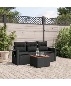 vidaXL 4-częściowy zestaw wypoczynkowy do ogrodu, poduszki, czarny rattan PE Dārza mēbeļu komplekti