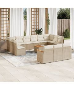 vidaXL 14-częściowy zestaw mebli ogrodowych z poduszkami, beżowy, polirattan Dārza mēbeļu komplekti