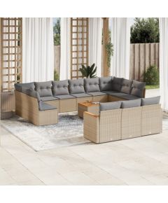 vidaXL 14-częściowy zestaw mebli ogrodowych z poduszkami, beżowy, polirattan Dārza mēbeļu komplekti