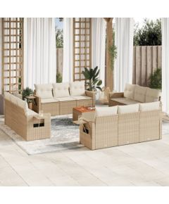 vidaXL 13-częściowy zestaw mebli ogrodowych z poduszkami, beżowy, polirattan Dārza mēbeļu komplekti