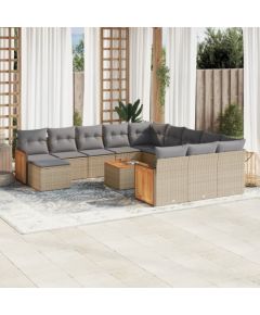 vidaXL 13-częściowy zestaw mebli ogrodowych z poduszkami, beżowy, polirattan Dārza mēbeļu komplekti