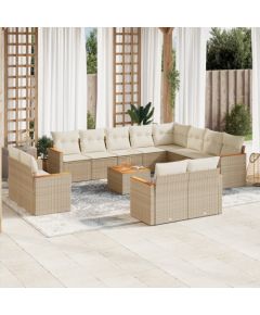 vidaXL 13-częściowy zestaw mebli ogrodowych z poduszkami, beżowy, polirattan Dārza mēbeļu komplekti